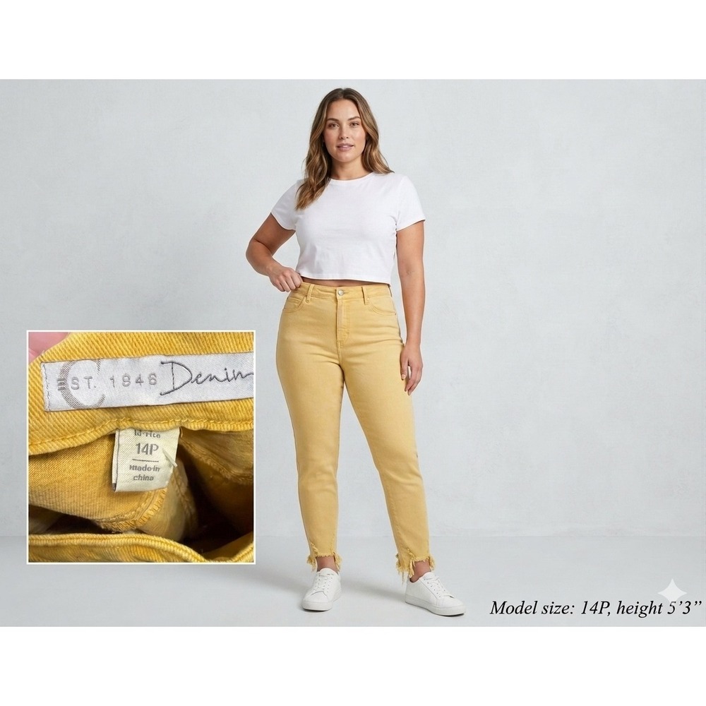 Est. 1946 Denim Womens Ochre Yellow High Rise Distressed Raw Hem Jeans 14P NEW